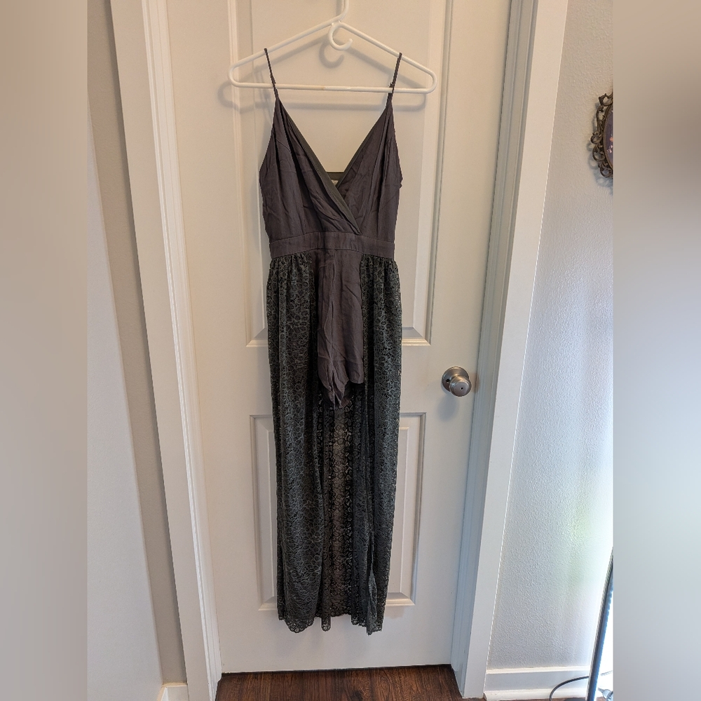 Altar'd State Olive Green Short Jumpsuit With Lace Skirt Small
